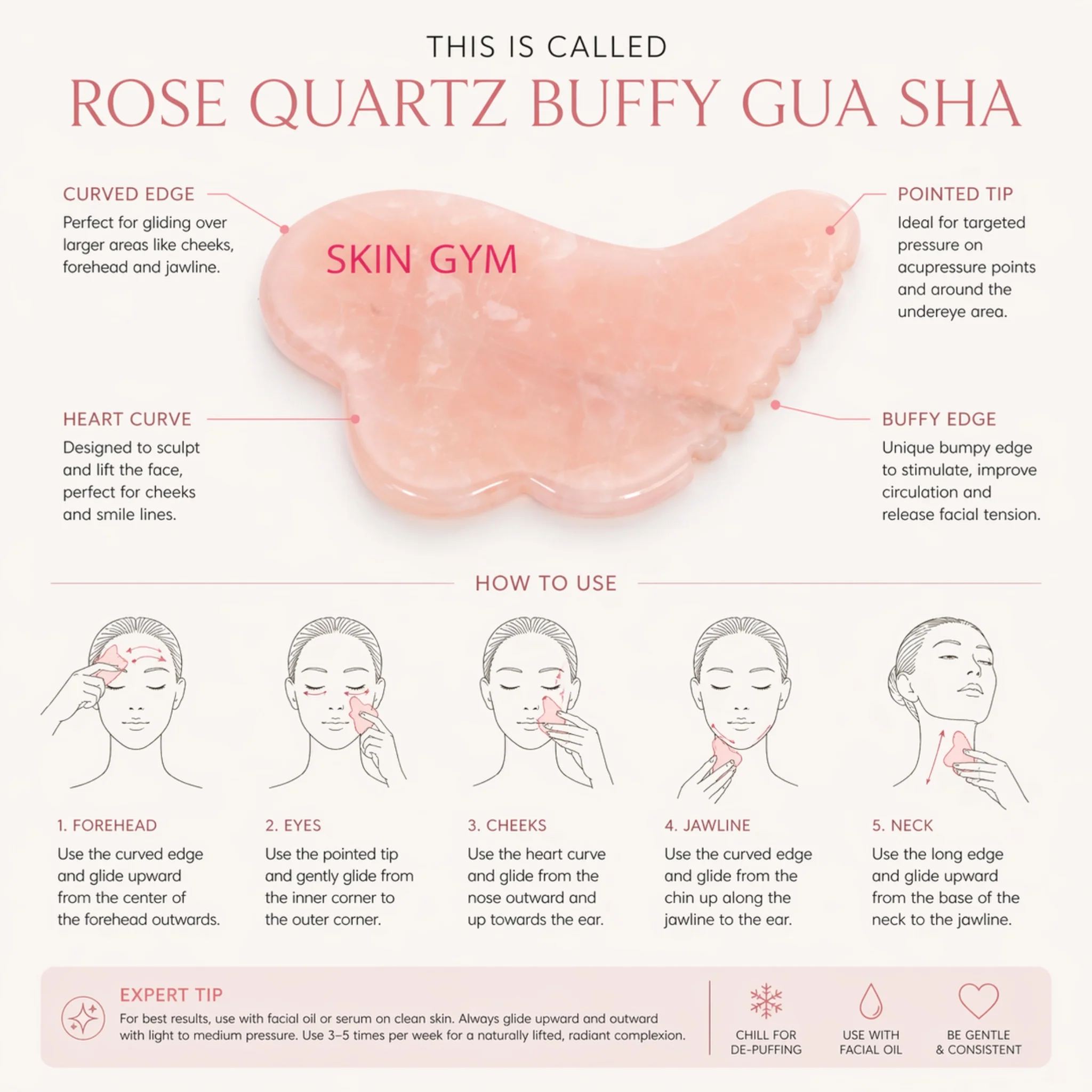 Rose Quartz Buffy Gua Sha - Image 3
