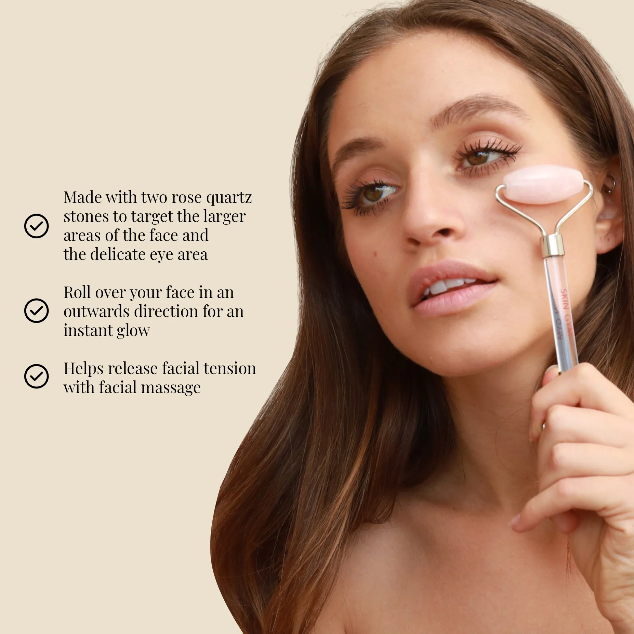 Rose Quartz Crystal Facial Roller - Image 4