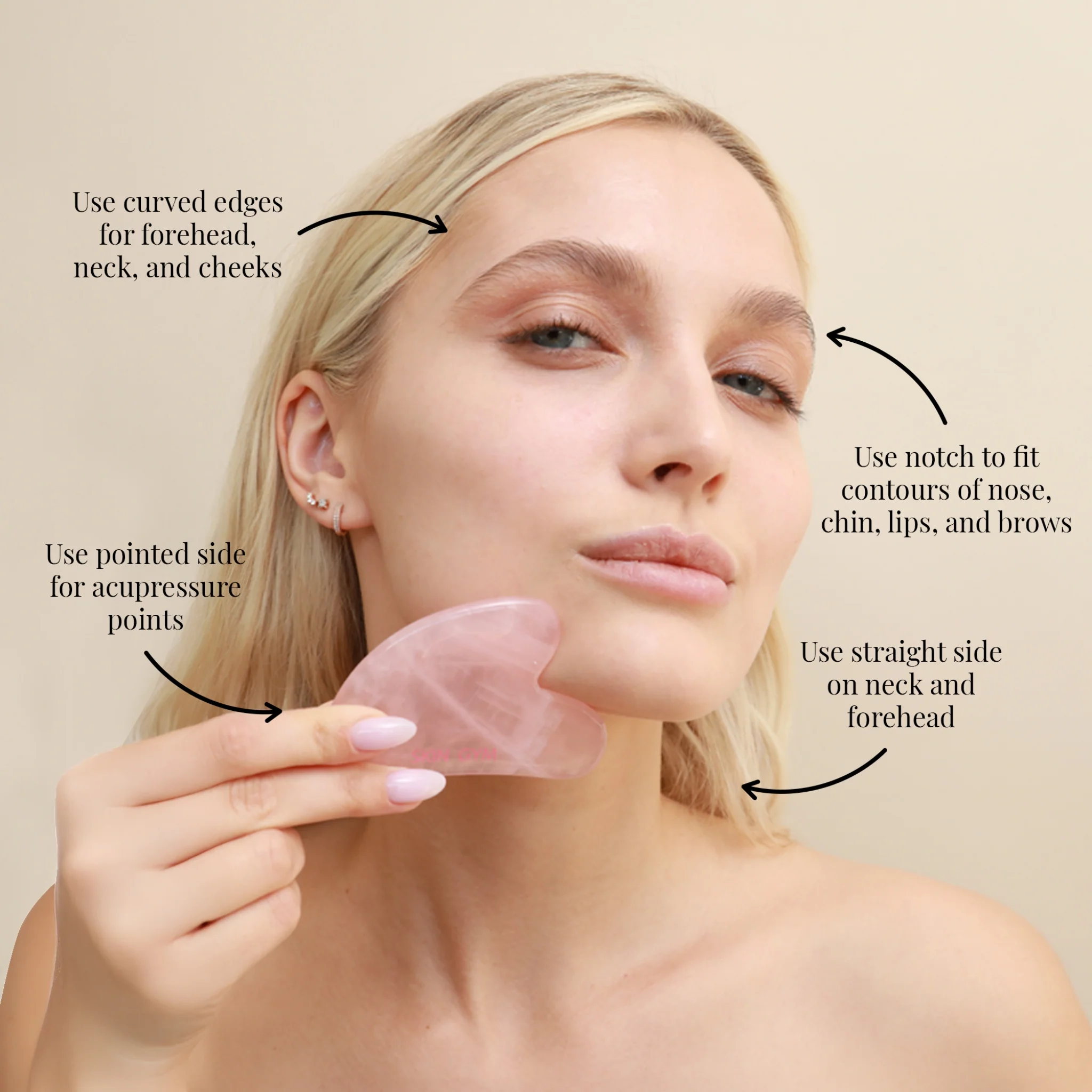 Rose Quartz Crystal Sculpty Heart Gua Sha Tool - Image 5
